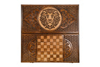 Carved Lion backgammon board - corner detail of the board