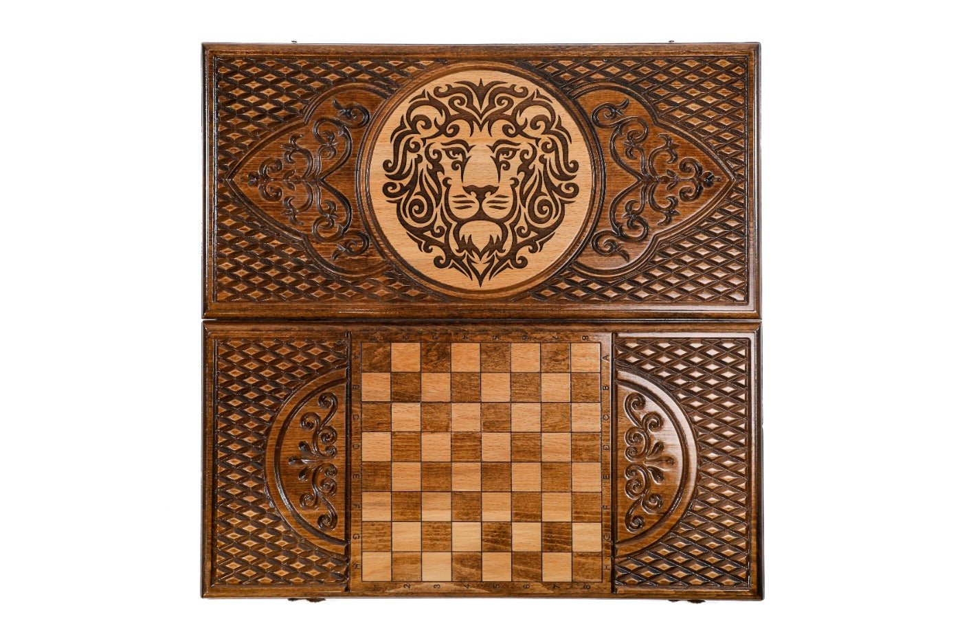 Wooden Carved Backgammon Board Lion 23.6" | 60 cm - Unumperfectus