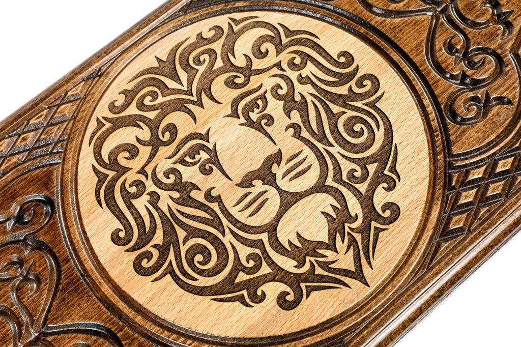 Wooden Carved Backgammon Board Lion 23.6" | 60 cm - Unumperfectus