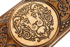 Carved Lion backgammon board - closed cover detail