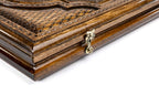 Coat of Arms of the Russian Federation backgammon board - close-up of the carved design