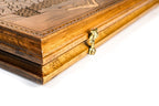 Hayastan Heritage Design backgammon board - playing pieces and dice arranged on the board