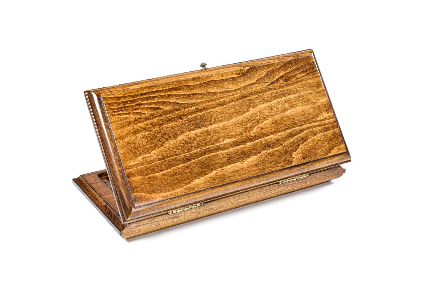 Closed Signature Heritage backgammon board showing the rich, natural solid wood grain.