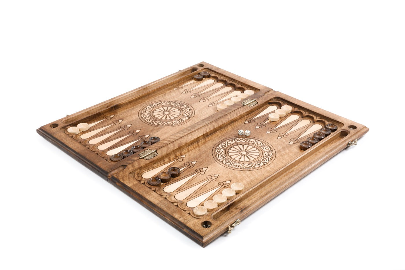 Frontal view of the two-sided ornamental patterns on the Hrachya Ohanyan wooden board.