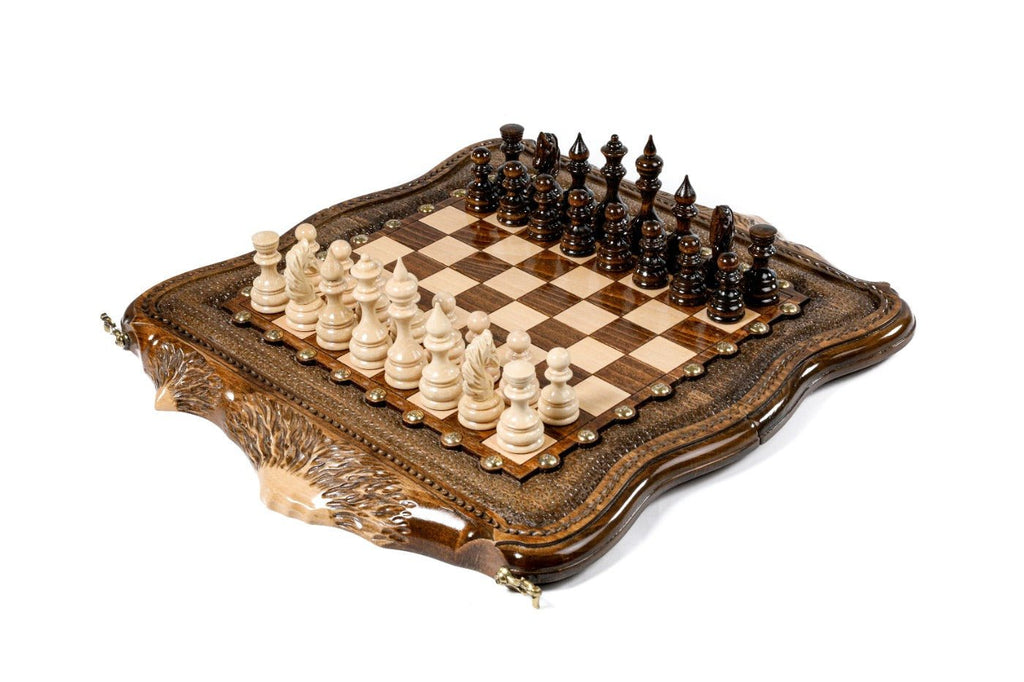 Luxury Armenian wooden chess set with Mount Ararat outline wooden chess board