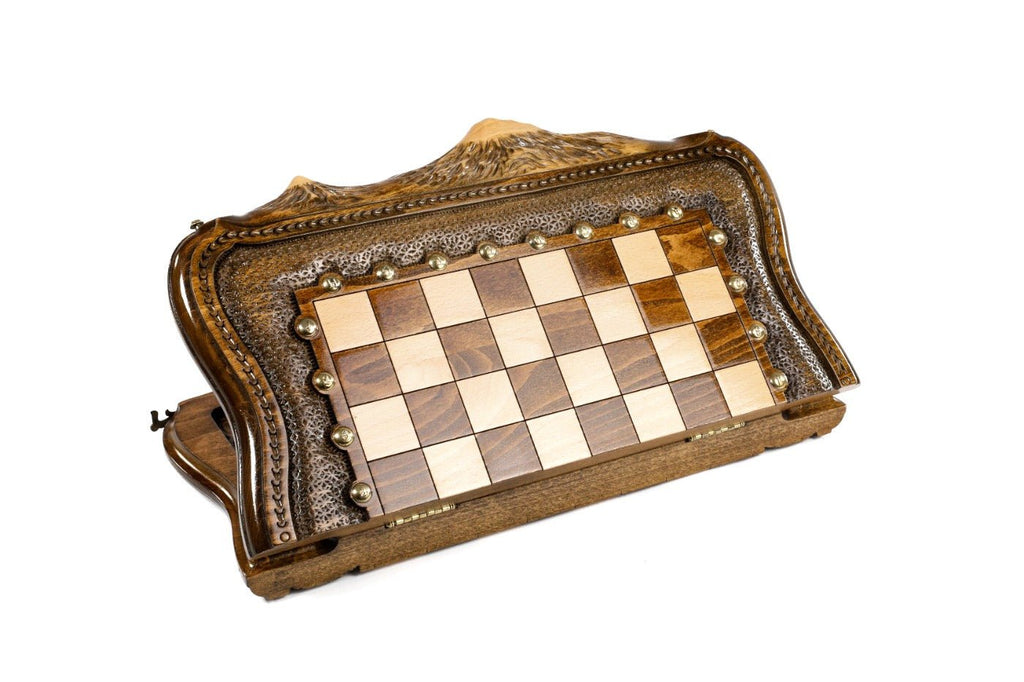 Wooden Carved Chess Set & Backgammon Board 40 cm | 15.6" - Unumperfectus