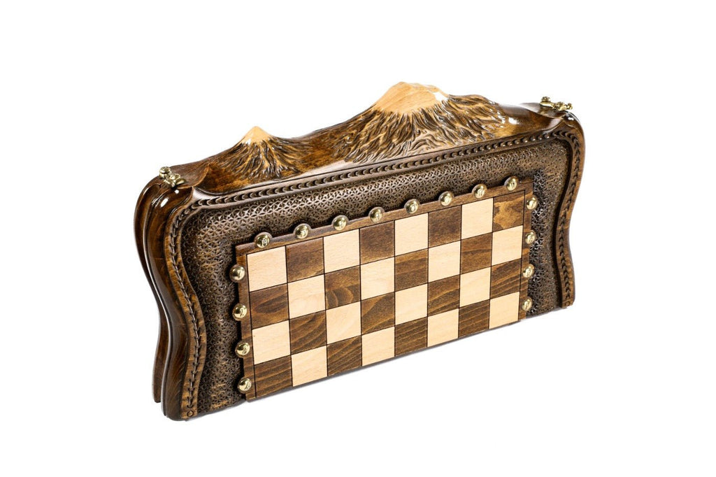 Wooden Carved Chess Set & Backgammon Board 40 cm | 15.6" - Unumperfectus