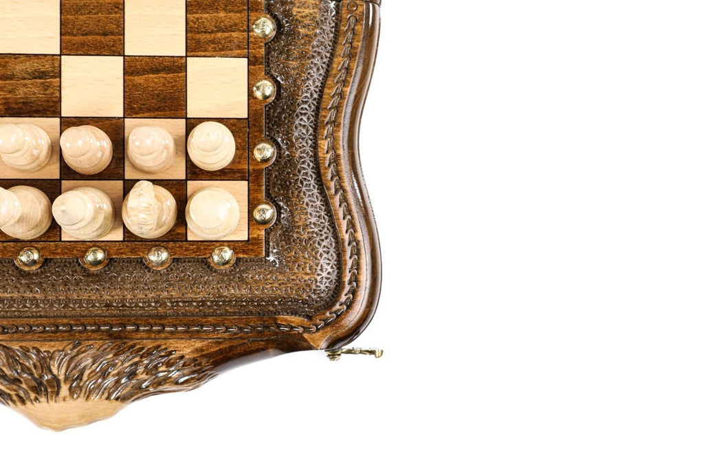 Wooden Carved Chess Set & Backgammon Board 40 cm | 15.6" - Unumperfectus