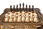 Carved chess and backgammon set - chess pieces set up for play