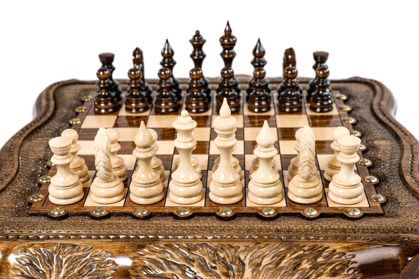 Wooden Carved Chess Set & Backgammon Board 40 cm | 15.6" - Unumperfectus