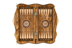 Carved chess and backgammon set - corner detail of the board