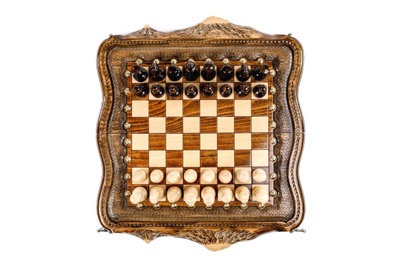 Wooden Carved Chess Set & Backgammon Board 40 cm | 15.6" - Unumperfectus
