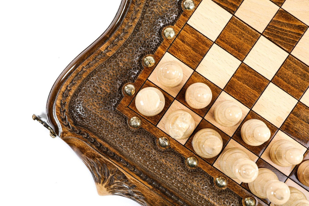 Wooden Carved Chess Set & Backgammon Board 40 cm | 15.6" - Unumperfectus