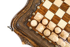 Carved chess and backgammon set - close-up of the playing squares