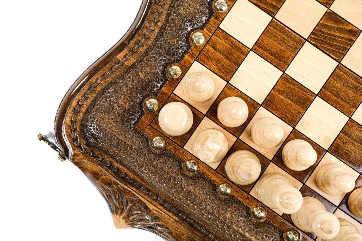 Wooden Carved Chess Set & Backgammon Board 40 cm | 15.6" - Unumperfectus