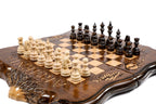 Mount Ararat Grape Decorations and ARARAT Engraving chess set - chess pieces set up for play