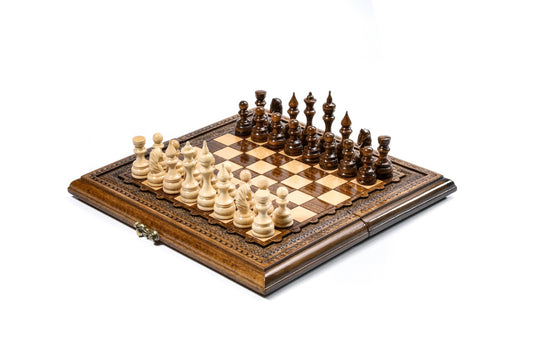 classic carved wooden chess set traditional style