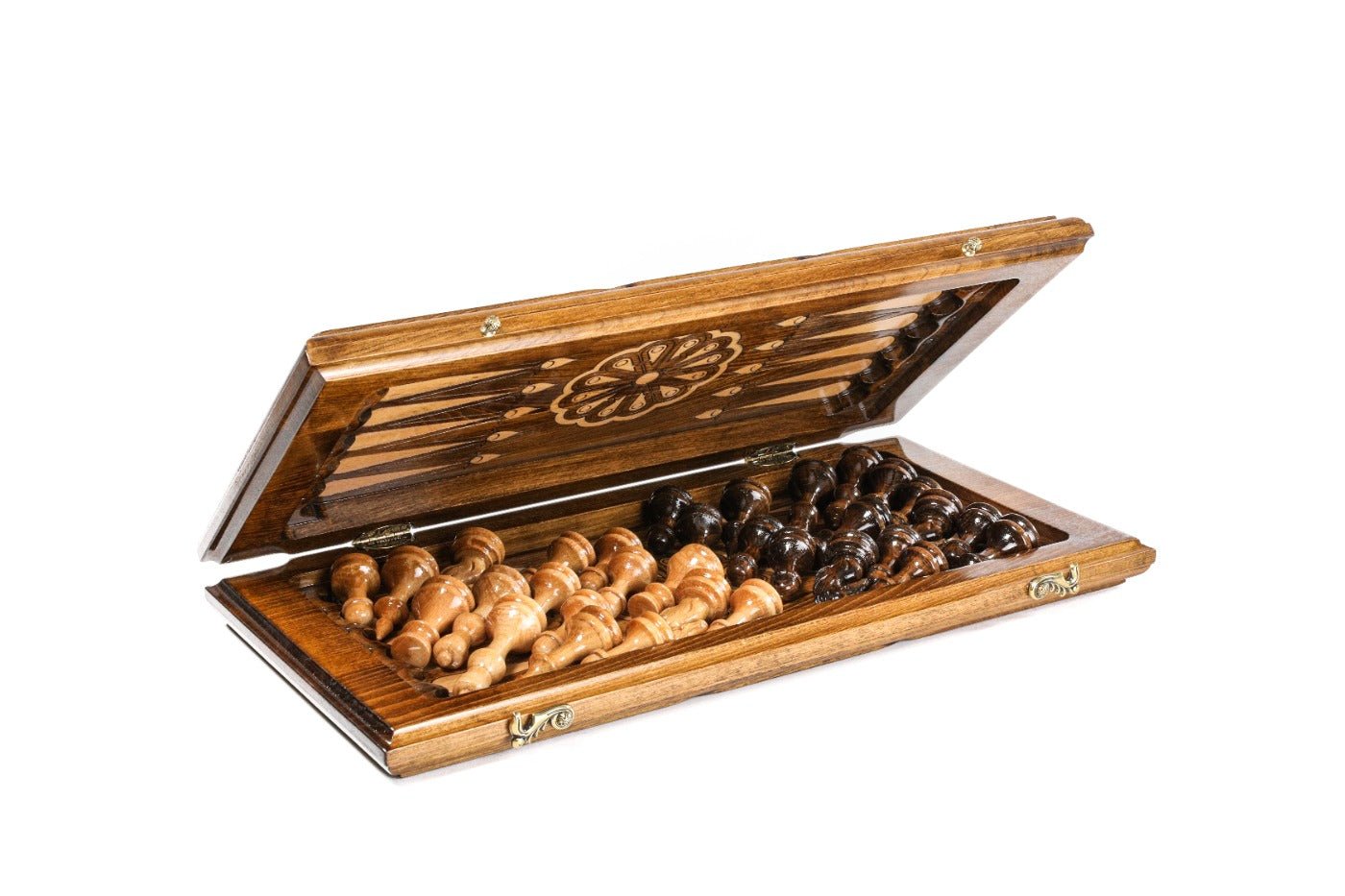 Armenian Carved Classic Chess Set & Backgammon Board 19.7" | 50 cm - Unumperfectus