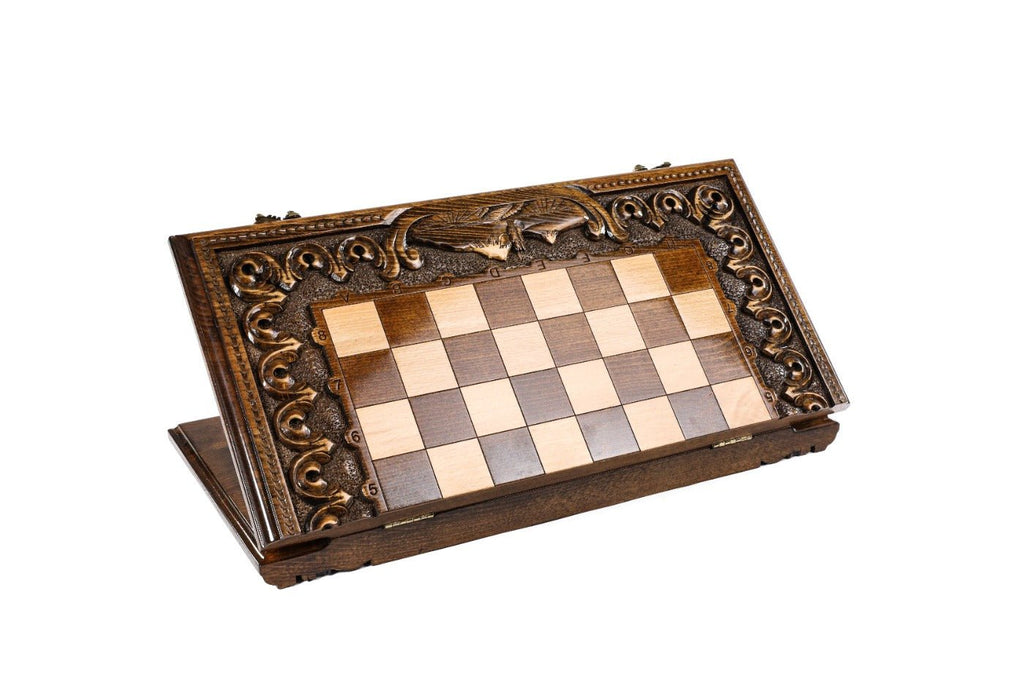 Armenian Carved Classic Chess Set & Backgammon Board 19.7" | 50 cm - Unumperfectus