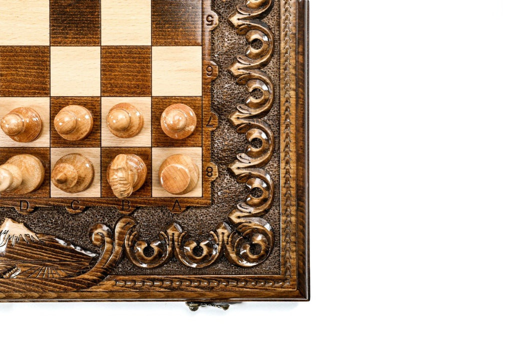 Armenian Carved Classic Chess Set & Backgammon Board 19.7" | 50 cm - Unumperfectus