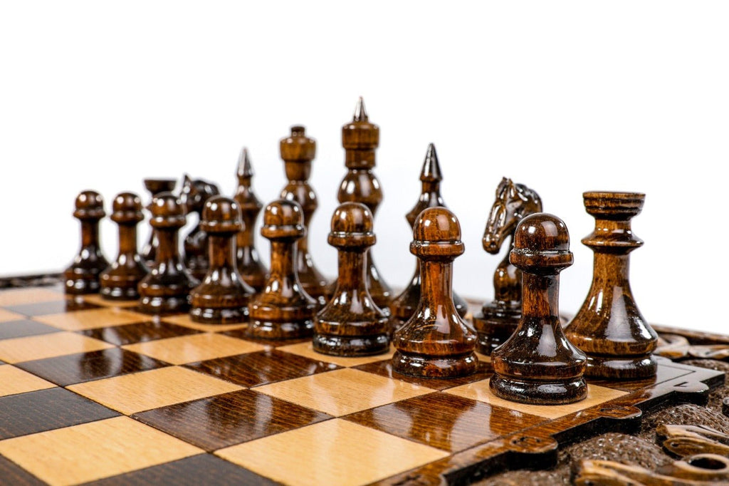 Armenian Carved Classic Chess Set & Backgammon Board 19.7" | 50 cm - Unumperfectus