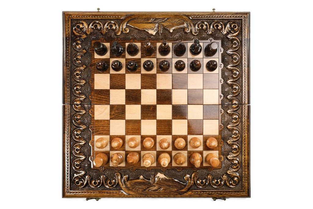 Armenian Carved Classic Chess Set & Backgammon Board 19.7" | 50 cm - Unumperfectus