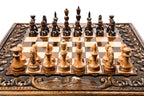Armenian Carved Classic chess and backgammon set - chess pieces set up for play