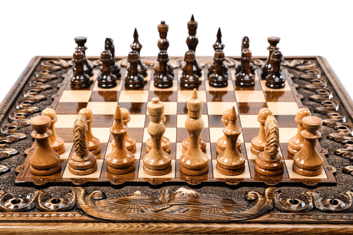 Armenian Carved Classic Chess Set & Backgammon Board 19.7" | 50 cm