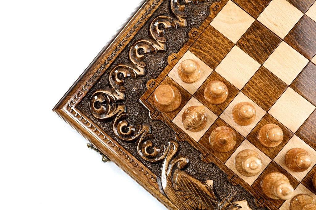 Armenian Carved Classic Chess Set & Backgammon Board 19.7" | 50 cm - Unumperfectus