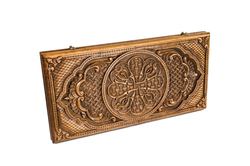 Backgammon Board - Ornamental Bas-Relief Wooden Design - Unumperfectus