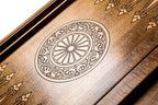 Ornamental Bas Relief Design backgammon board - carrying case and accessories
