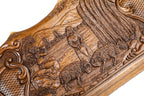 Frontal view of the hand-carved Mount Ararat silhouette on the solid wood exterior.