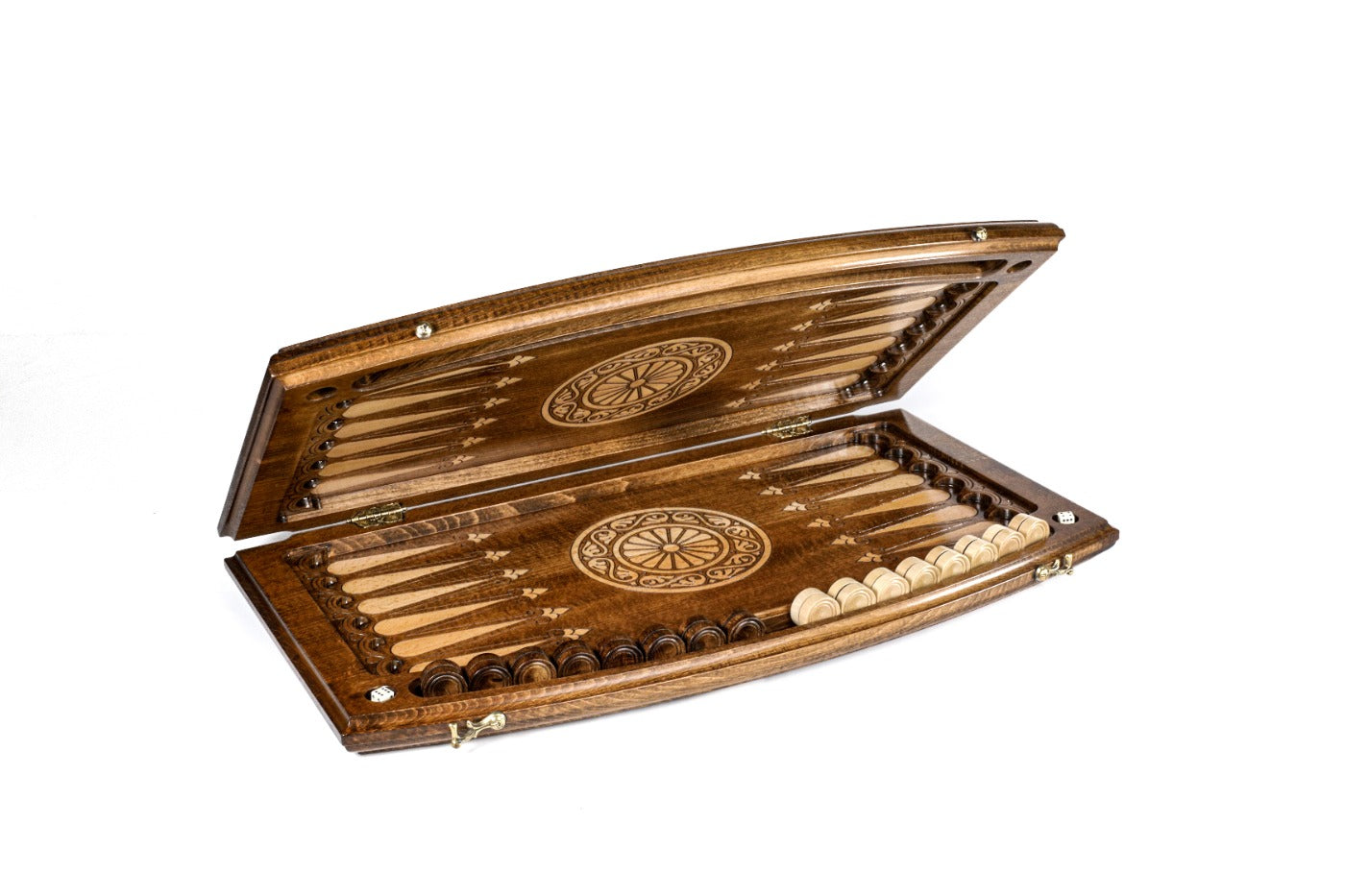 Backgammon Board - Ornamental Snowflake & Sacred Arch Wooden Design