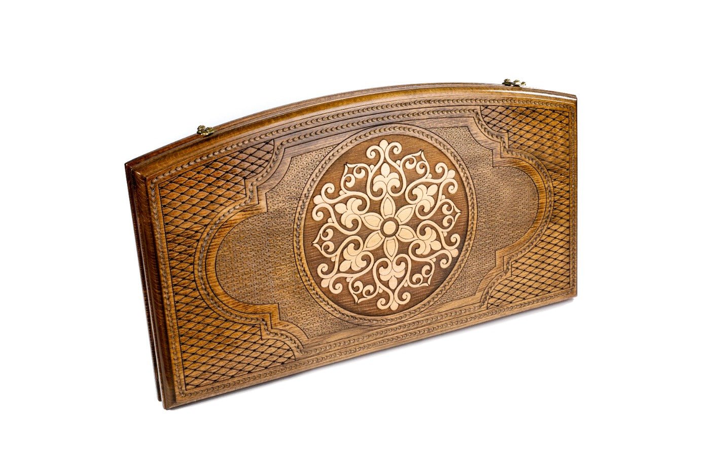 Backgammon Board - Ornamental Snowflake & Sacred Arch Wooden Design - Unumperfectus