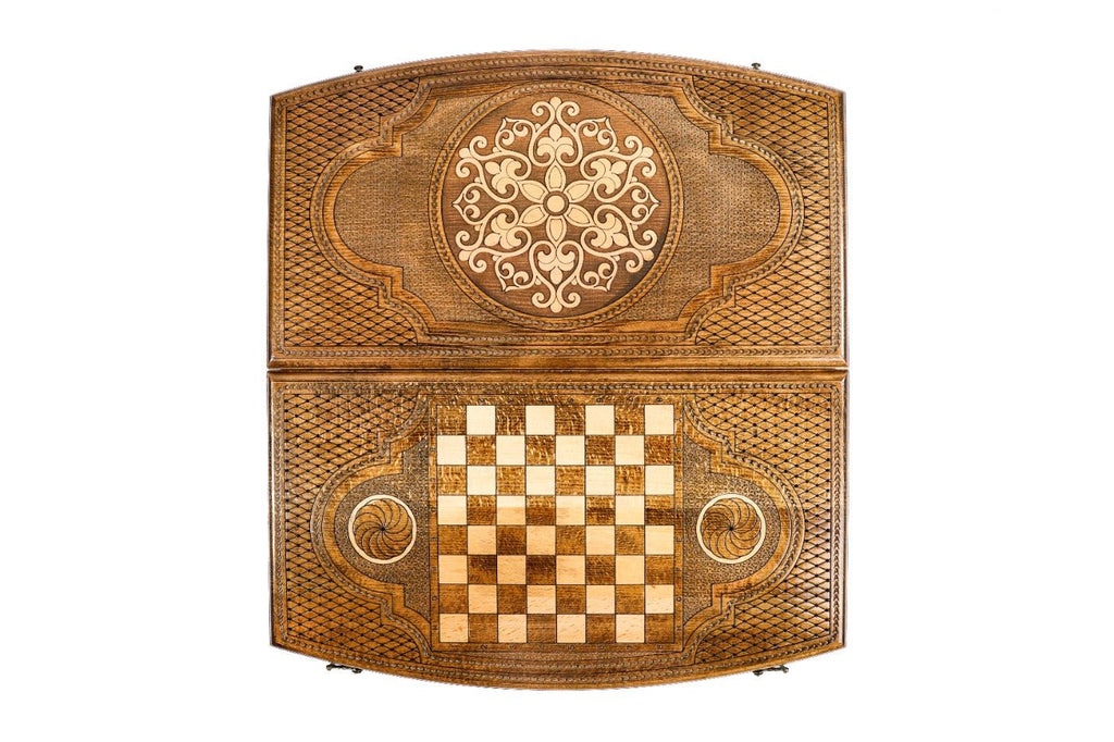 Backgammon Board - Ornamental Snowflake & Sacred Arch Wooden Design - Unumperfectus