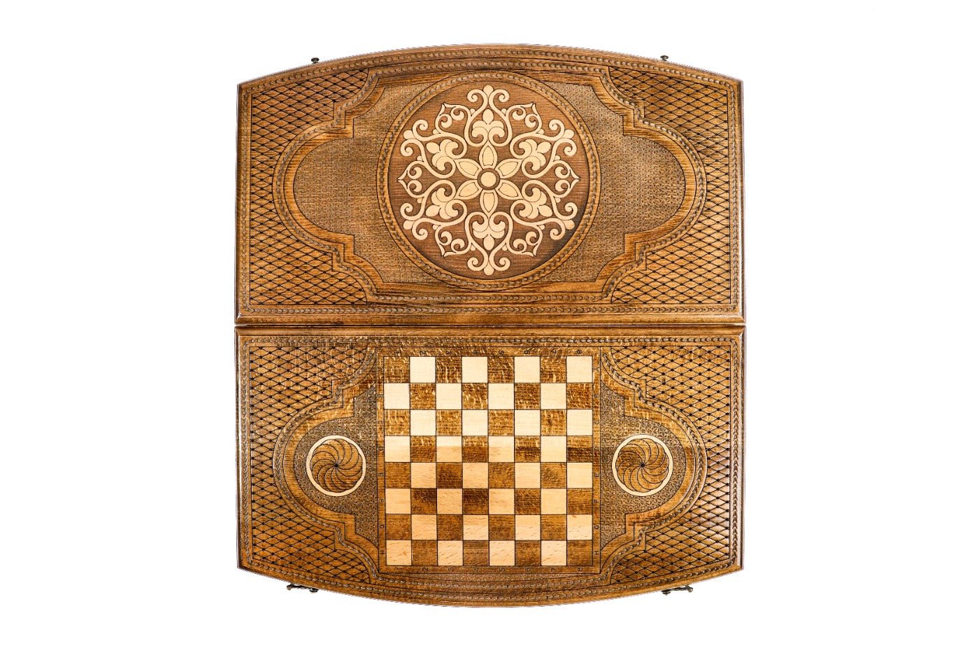 Backgammon Board - Ornamental Snowflake & Sacred Arch Wooden Design - Unumperfectus