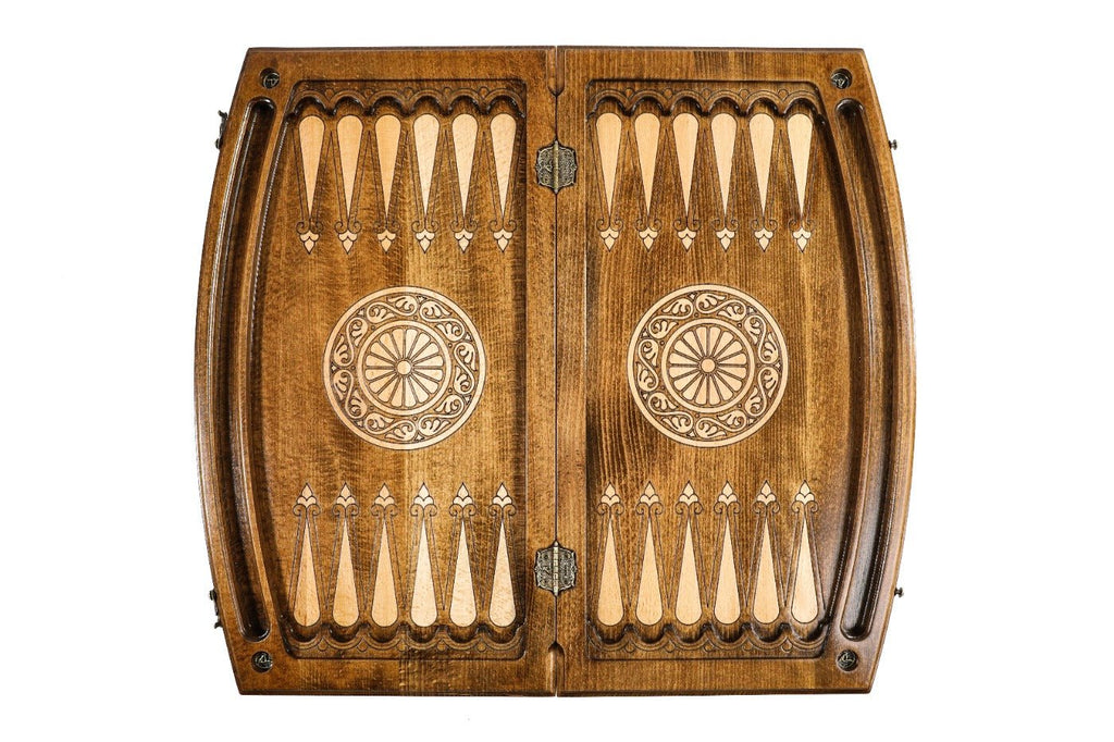 Backgammon Board - Ornamental Snowflake & Sacred Arch Wooden Design - Unumperfectus