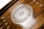 Ornamental Snowflake Sacred Arch Design backgammon board - carrying case and accessories