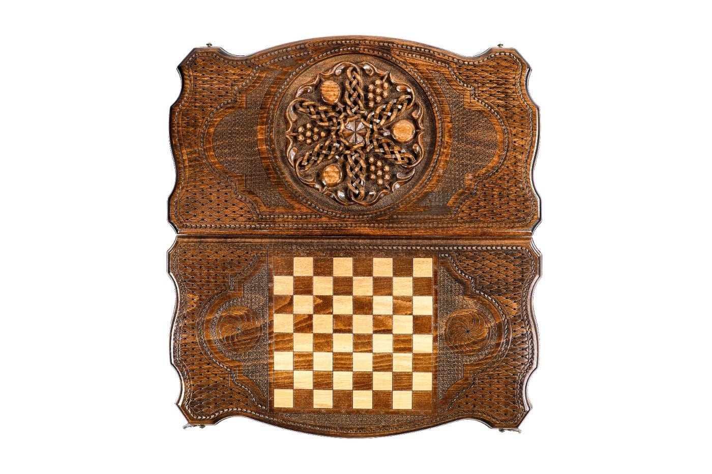 Backgammon Board - Pomegranate & Grapes Wooden Design - Unumperfectus