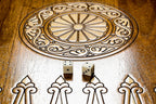 Etchmiadzin Cathedral Mount Ararat backgammon board - close-up of the playing surface