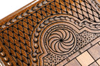 Argentina Coat of Arms backgammon board - close-up of the carved design