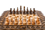Eternity Carved chess and backgammon set - chess pieces set up for play