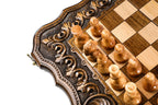 Eternity Carved chess and backgammon set - angled view showing the craftsmanship