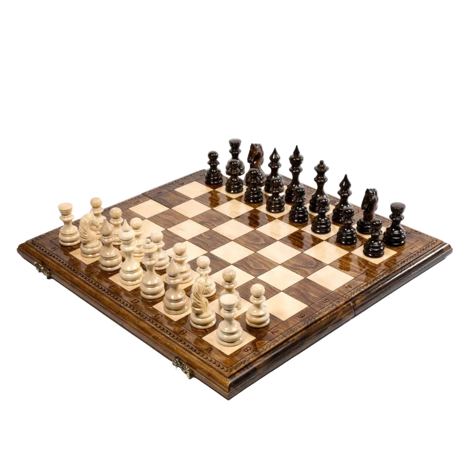 Handmade wooden chess set with carved 19.7 inch chess board