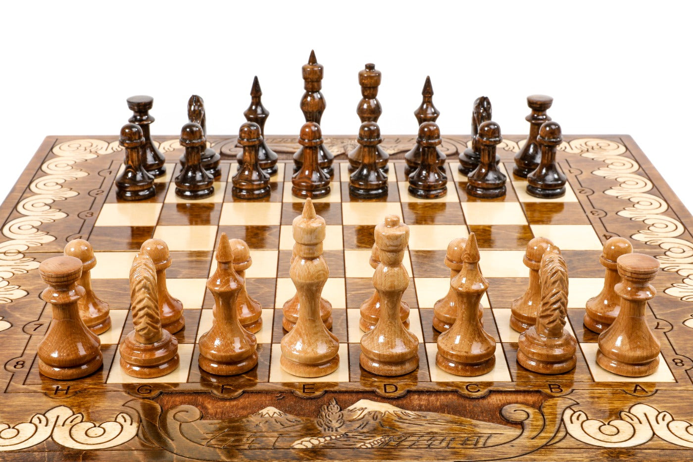Handcrafted chess set with Armenian-inspired artwork and premium detailing