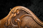 Rococo scroll of the carved frame with the faceted lattice, close-up