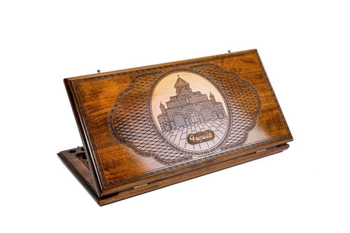Armenian wooden backgammon board Church of St. Gayane design 23.6 inch