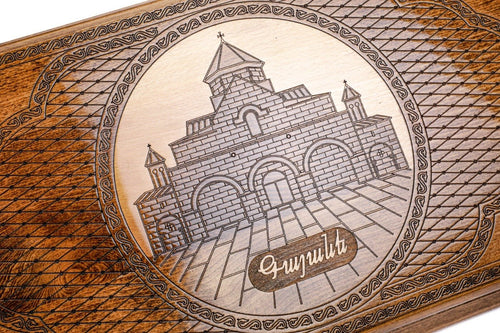 Handcrafted backgammon set with Armenian church inspired detailing