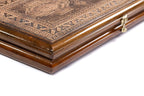 Lori Carpet Motif backgammon board - close-up of the carved design