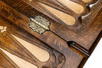 Pomegranate Grapes backgammon board - side profile showing the craftsmanship